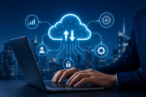ransformación digital con inteligencia artificial y nube en empresa moderna usando tecnología cloud