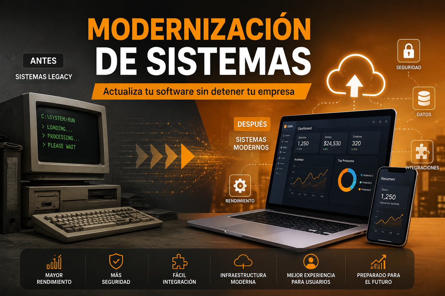 Modernización de sistemas legacy para actualizar software e infraestructura empresarial